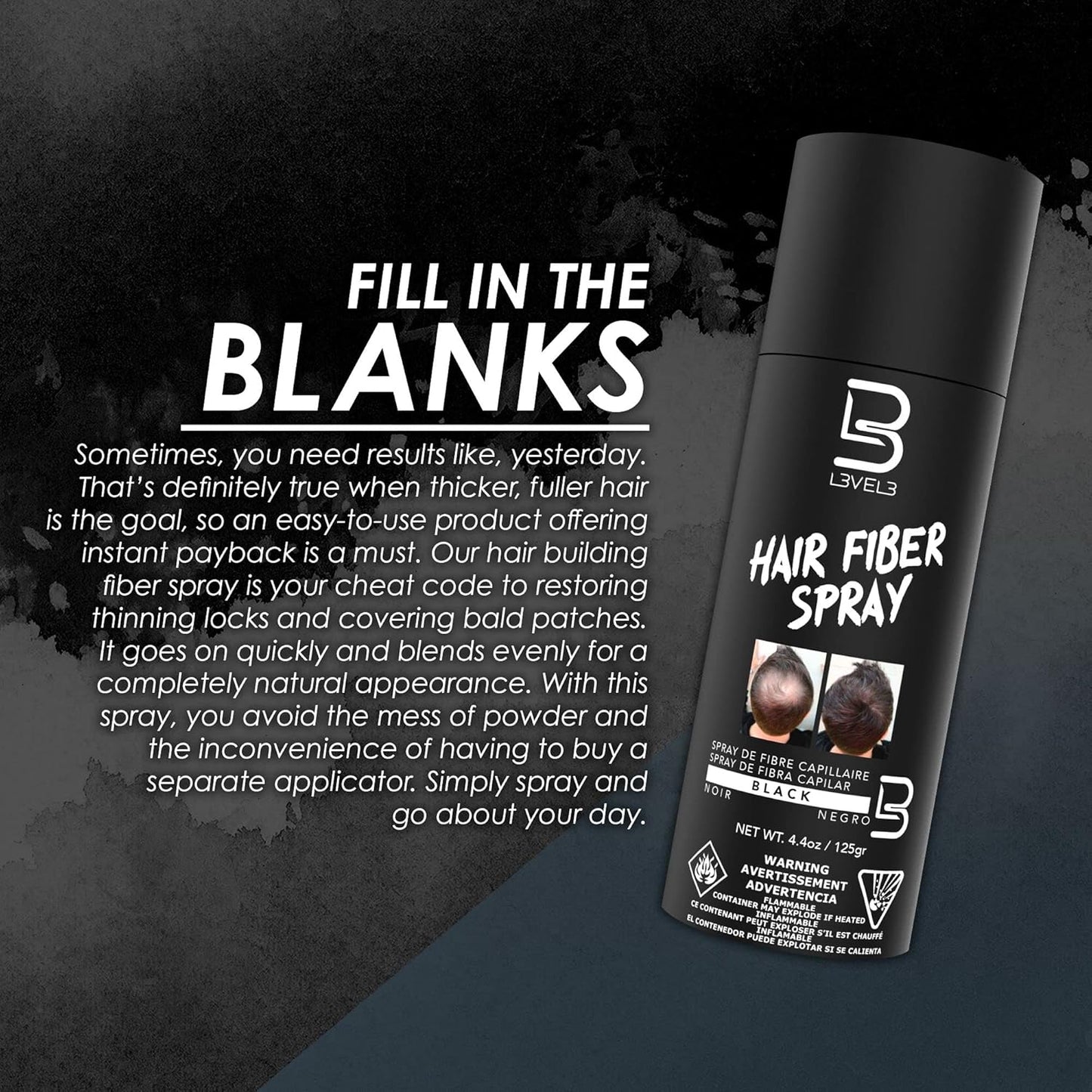LEVEL3 Hair Fiber Spray Black 4.4oz