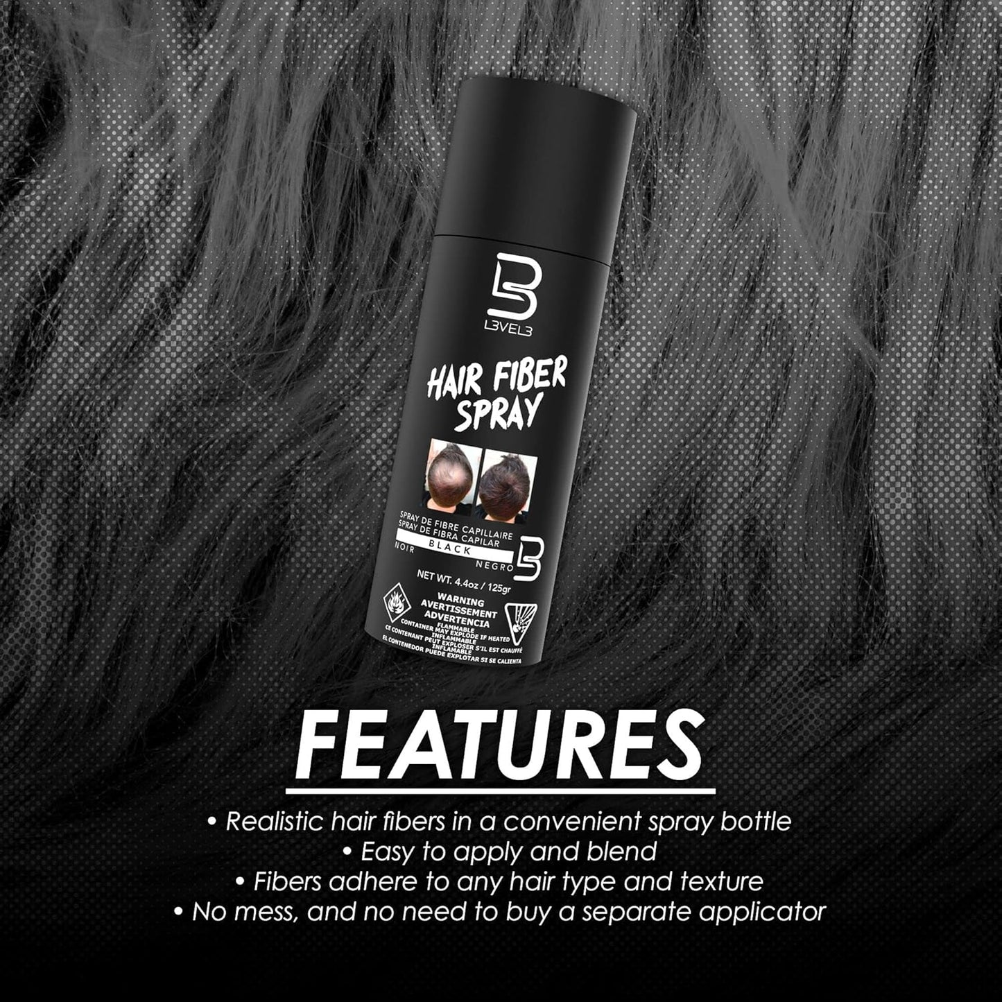 LEVEL3 Hair Fiber Spray Black 4.4oz
