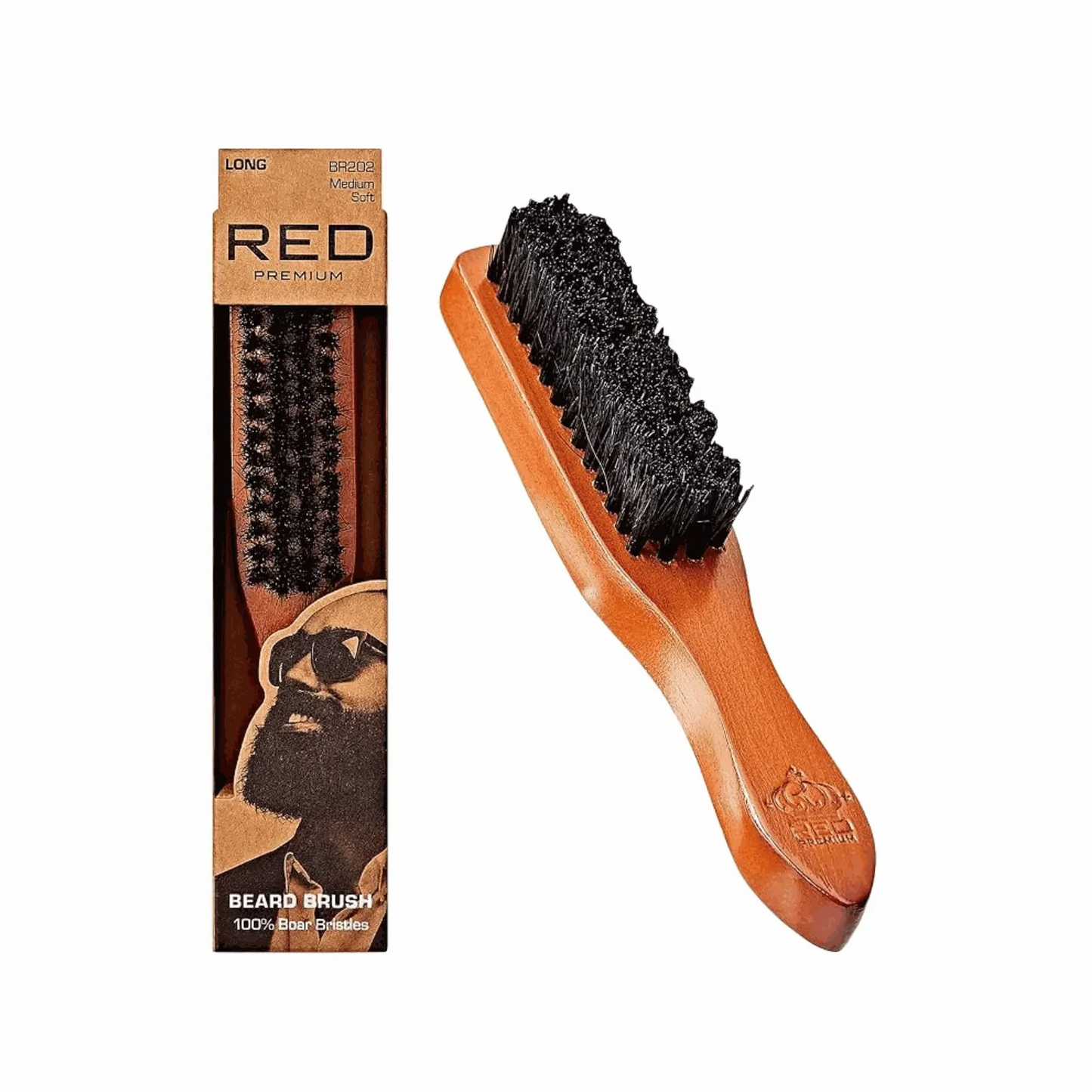 RED by Kiss Beard Brush with 100% Natural Boar Bristles - Medium Soft | BR202