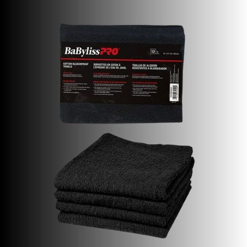 BabylissPro Cotton Towels Black  Bleachproof  (12 Pack)